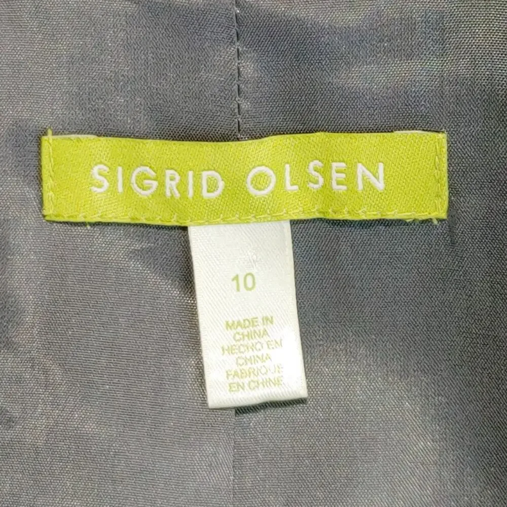 Sigrid Olsen Floral Brocade Jacket Button Up Textured Black White Womens Size 10